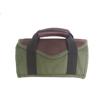 Canvas and leather cosmetic travel bag